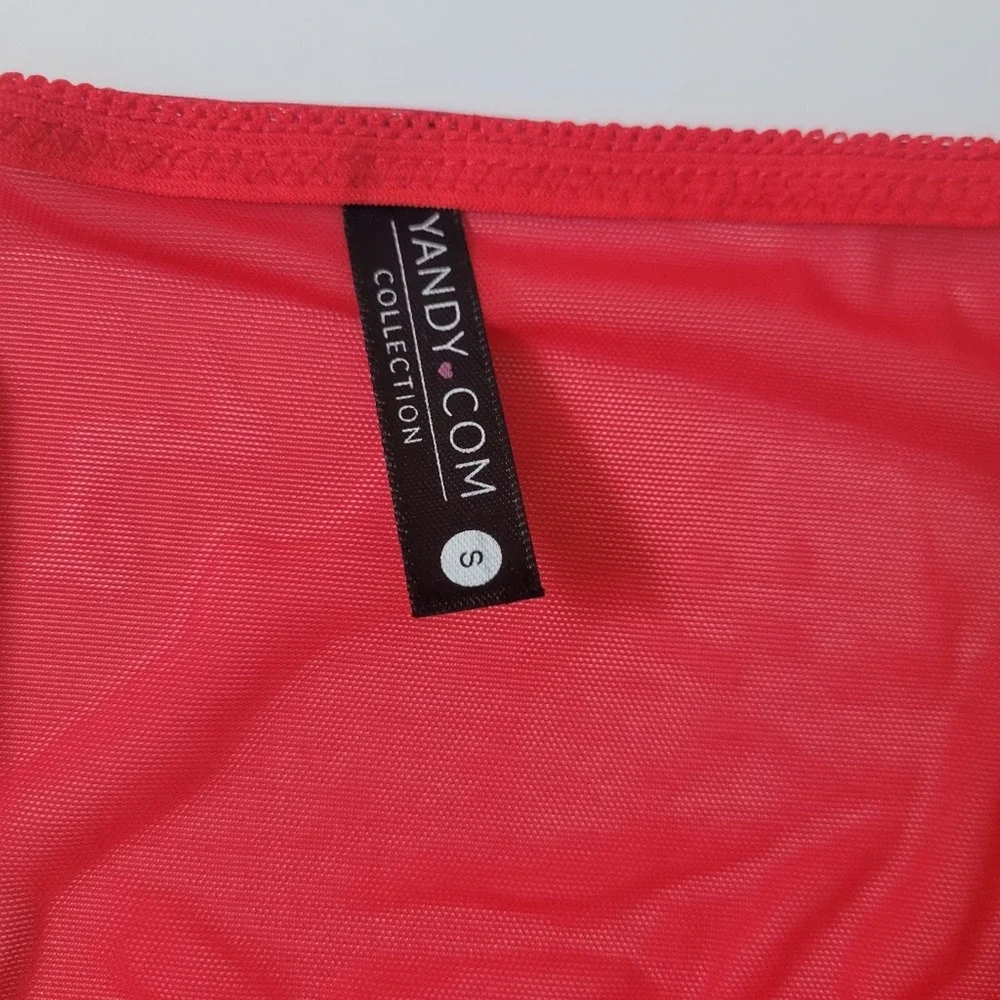 Yandy Red Applique Mesh Panty With Strappy Sides and Cheeky Cut Back Size S